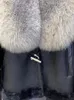 女性の毛皮のフェイク2023冬の女性ナチュラルメリノシープコート本物の本物の革のジャケットカラー厚い暖かい贅沢な女性コート231114