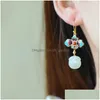 Dangle Chandelier Designer Original Enamel Porcelain Gilt Natural Hetian Jade Geometric Earrings Retro Exquisite Ladies Si Dhgarden Dhbam