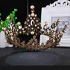 Pinces à cheveux Vintage Baroque Perle Cristal Grande Couronne Diadème Strass De Mariée Couronnes Rondes Bandeau Bijoux De Mariage Diadèmes Bandeau