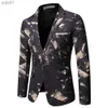 Men's Jackets 2021 Gentleman Blazers Men Blue Patterning Printed Suit Jacket Casual Coat Prom Singer Concert Stage Come Winter Size S-5XLL231115