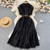 Casual Dresses Sweet Elegant Fragrance Style Robes French Hollow Out Slim Waist Dress Femme Sleeveless Pleated A-Line Long Vestidos 2023