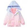 Jassen Winter Meisjes 3-in-1 Afneembare Trenchcoat Tiener Gradiënt Donsjack Winddicht Kinderen Outdoor Windjack met capuchon