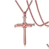 Pendant Necklaces Mens Nail Cross Pendant Necklaces Fashion Stainless Steel Link Chain Necklace Black Rose Gold Sier Punk Style Hip Ho Dhjhh
