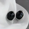 Boucles d'oreilles à tige en argent Sterling 925 authentique pour femme, breloque de Style rétro incrustée d'agate noire ovale, bijoux concis à la mode, cadeau