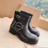 Women boots designer boots woman Harness Belt Buckled cowhide leather Biker Knee Boots chunky heel zip Knight boots Fashion square toe Ankle Booties