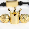 Strand Luxury Crown Inlaid Zircon Bracelet for Men for Mold Silver Coler Beaded調整可能なブレスレットファッションジュエリーギフト