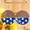 Dangle Lustre Teardrop Stars And Stripes Glitter Cuir Bois Boucles D'oreilles Pour Les Femmes Livraison Bijoux Dhgarden Dhkes