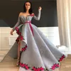 Parti Elbiseleri Sevintage Asimetrik Arap Dubai Dantel Balo Çiçekleri Uzun Kollu Gece Elbise Resmi Gowns Vestido Formatura