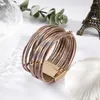 Bangle Trendy Beaded Leather Bracelet For Women Fashion Gradient Multi-layer Rope Girls Magnetic Buckle Bangles