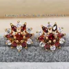 Stud Earrings Women Luxury Trendy Jewelry Lotus Flower Fashion Bohemian Vocation Style Red Zircon Small Accessories