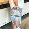 Sacos escolares prata rosa moda laser mochila mulheres meninas saco holográfico tamanho pequeno para adolescente