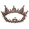 Pinces à cheveux Vintage Baroque Perle Cristal Grande Couronne Diadème Strass De Mariée Couronnes Rondes Bandeau Bijoux De Mariage Diadèmes Bandeau