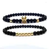 Charm Bracelets Fashion 6mm Black Frosted Copper Bead Hand String Bracelet Personality Temperament Micro Inset Zircon Crown Coup