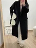 Women Wool Blend Coat Winter Office Office Long Elegant Fashion Faux Jacket Women Simple Sleeve All Match Outwear 231114