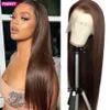 Synthetic Wigs MARRYU Chocolate Brown HD Lace Frontal Wig Malaysia Straight Human Hair Colored 13x4 231115