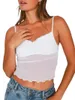 Serbatoi da donna Donna Basic Maglia in pizzo Canotta Lattuga Trim Casual Estate Scollo a V Senza maniche Crop Top per Streetwear Clubwear