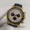 Real Photo Mens Automatic Chronograph Watches Men's 40mm Meteorite Dial 18K Yellow Gold 116518 Ceramic Bezel Rubber Bracelet 7750 Movement Chrono Sport Watch