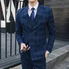 Herrenanzüge Blazer S5XL Blazer Hosen Highend Marke Formaler zweireihiger Anzug Grau 2-teiliges Set Hochzeitskleid Plaid Bräutigam Party 231114