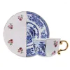 Mokken European tracing goudblauw en witte retro koffiekopje licht luxe keramische schotel set middag camellia thee