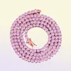 One Row Pink Zircon Tennis Chain Women Girl Pink Diamond Necklace Fashion Hip Hop Jewelry For Gift5344846