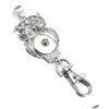 Keychains Lanyards Fashion Owl Geometric Rhinestone Snap Key Chains Fit 18mm knappar Keyrings för bilväska Kvinnor Män smycken Drop Deliv Dhno6