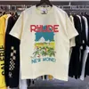 Designermode Kleidung T-Shirt Luxus Herren Casual T-Shirts Trendmarke Rhude Windowsil Castle Kokosnussbaum Fensterbank Landschaft Doppelgarn reine Baumwolle Kurzarm