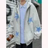 Herenbroeken ster patch rits omhoog hoodie voor mannen oversized y2k sweatshirt jas Egirl 90s pullover streetwear 230414