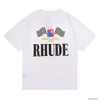 Diseñador Ropa de moda Camiseta de lujo para hombre Camisetas casuales Marca estadounidense Rhude Crown Champion Bandera Impreso Alta calidad Doble hilo Algodón Camiseta de manga corta Boys G