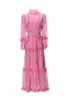 Ld Linda della moda pasa startowe sukienki damskie koronkowe patchwork z długim rękawem.