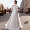 2024 Robe de mariée musulmane élégante pour femmes manches longues sirène avec train détachable col haut perles perles robes de mariée sur mesure robes de Noiva