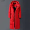 Parka da uomo in piumino da uomo da donna di marca rosso X-lungo piumino 2023 nuovo inverno sopra il ginocchio addensare caldo cappello staccabile giacche cappotto canadese 5XLL231115