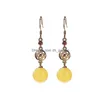 Dangle Chandelier Earrings 925 Sterling Sier Goldplated Natural Amber Beeswax Round Beads Hollow Flower Ladies Temperament Dhgarden Dhlil