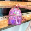 Sacos escolares prata rosa moda laser mochila mulheres meninas saco holográfico tamanho pequeno para adolescente