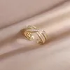 Cluster Rings Korea Design Fashion Jewelry 14K Real Gold Plating Cross Zircon Ring Elegant Women's Opening Adjustable