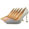 Dress Shoes Sexy Women Pointed Toe French Stiletto 9.5cm High Heels Pumps Pink Gold Wedding Luxury Female Bridal Work