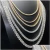 Tenis, Cadenas de tenis graduadas con hielo de 5 mm de lujo de una sola fila de oro rosa Sier Mujeres Hombres Collares Moda Diamante Rhinestone Bling Hip Dhctz