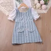 Girl Dresses Korean Version Of Girls' Dress For Spring And Autumn With Plaid Pearl Buttons Frilly Girls Ballet