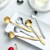 Coffee Scoops 8Pcs Flower Spoon Set Small Teaspoon Cute Ice Cream Dessert Silver Gold Stainless Steel For Tea 230414