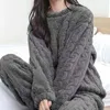 abbigliamento per la casa Set pigiama Donna Solido caldo velluto addensato Pullover Autunno Inverno Lana Abito da casa Peluche addensare vestiti Pigiama di velluto corallo R231115