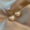 Stud Earrings Cute Rhinestone Side Faux Pearl Heart For Women Fashion Korean Style Jewelry Pendientes Party Accessories C348