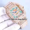 SF SFW0007 Paved Diamonds Japan Miyota automatisch herenhorloge Volledig Iced Out Diamond Rainbow Romeinse wijzerplaat Rose goud stalen armband sieraden Super trustytime001Watches