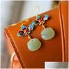 Dangle Lustre Designer Original Émail Porcelaine Dorée Naturel Hetian Jade Géométrique Boucles D'oreilles Rétro Exquis Dames Si Dhgarden Dhbam