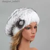 Boinas Boinas para mujer Gorro de piel auténtica de conejo gorro de punto cálido informal de invierno para niñas moda femenina al aire libre sombreros de gran volumen para mujer L231115