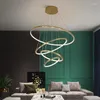 Chandeliers Lights Modern Golden Luxury Duplex Villa Staircase Large Dining Circular Ring Shaped High Living Room Lamp