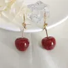 Dangle Earrings韓国語バージョンレッドチェリーシルバーニードルレトロ気質ノットドロップガールジュエリーギフト