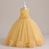 Flickaklänningar Flower Girls Wedding Dress Luxury Sleeveless Talle Layed Kids Princess Ball Gown for Party Children's Prom