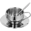 Akşam yemeği setleri kahve fincanı paslanmaz çelik çay kiti çatal bıçak takımı tabağı metal kupa fincanları tabaklarla