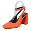 Scarpe eleganti Décolleté da donna 2023 Moda arancione tacco alto fibbia per le donne confortevole festa poco profonda estate punta quadrata