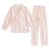 home clothing Fresh Color White/Pink Pajamas For Women New Neck Long Sleeve Trousers Suit Spring Autumn Home Clothing Casual Sleepwear Set R231115