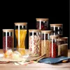 Food Storage Cereal Container Airtight Canisters with Bamboo Wood Lids Transparent Glass Jars Kitchen Pantry Organizer